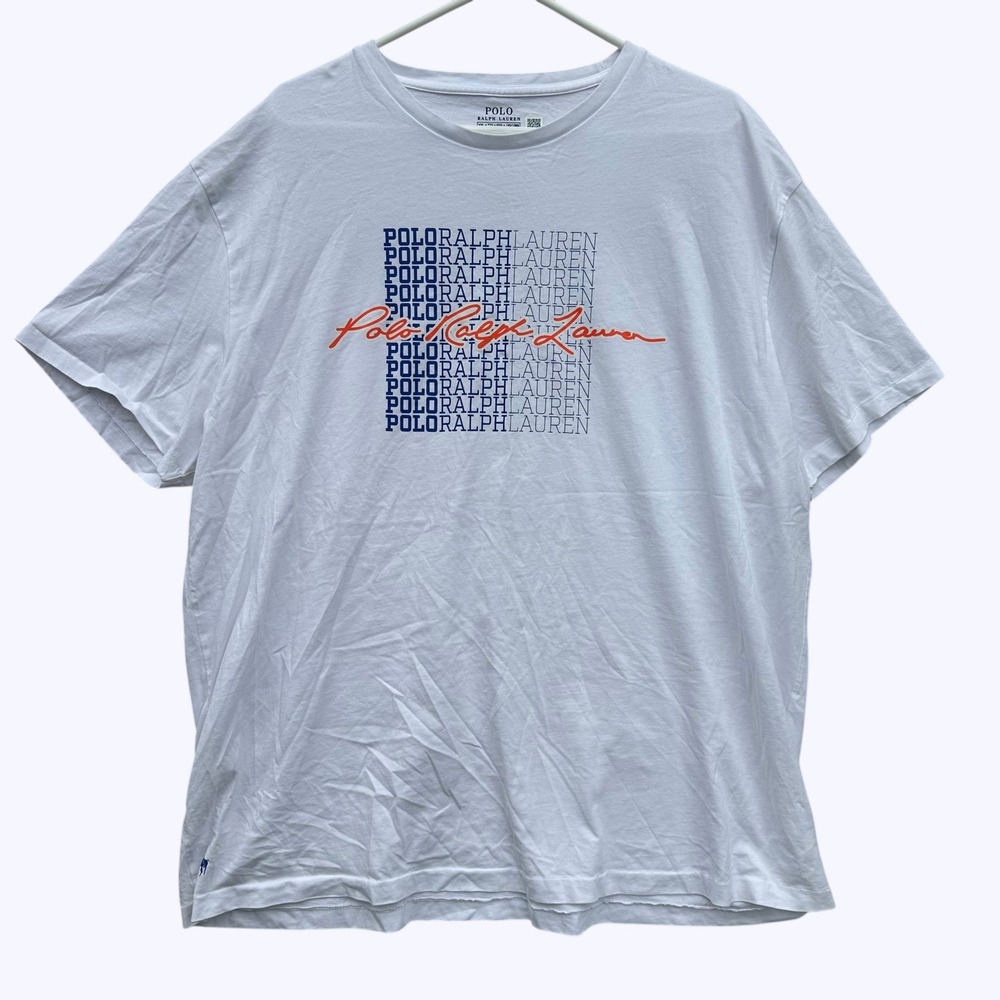 Polo Ralph Lauren Men's XXL White Orange Graphic T-Shirt Classic Fit Logo
